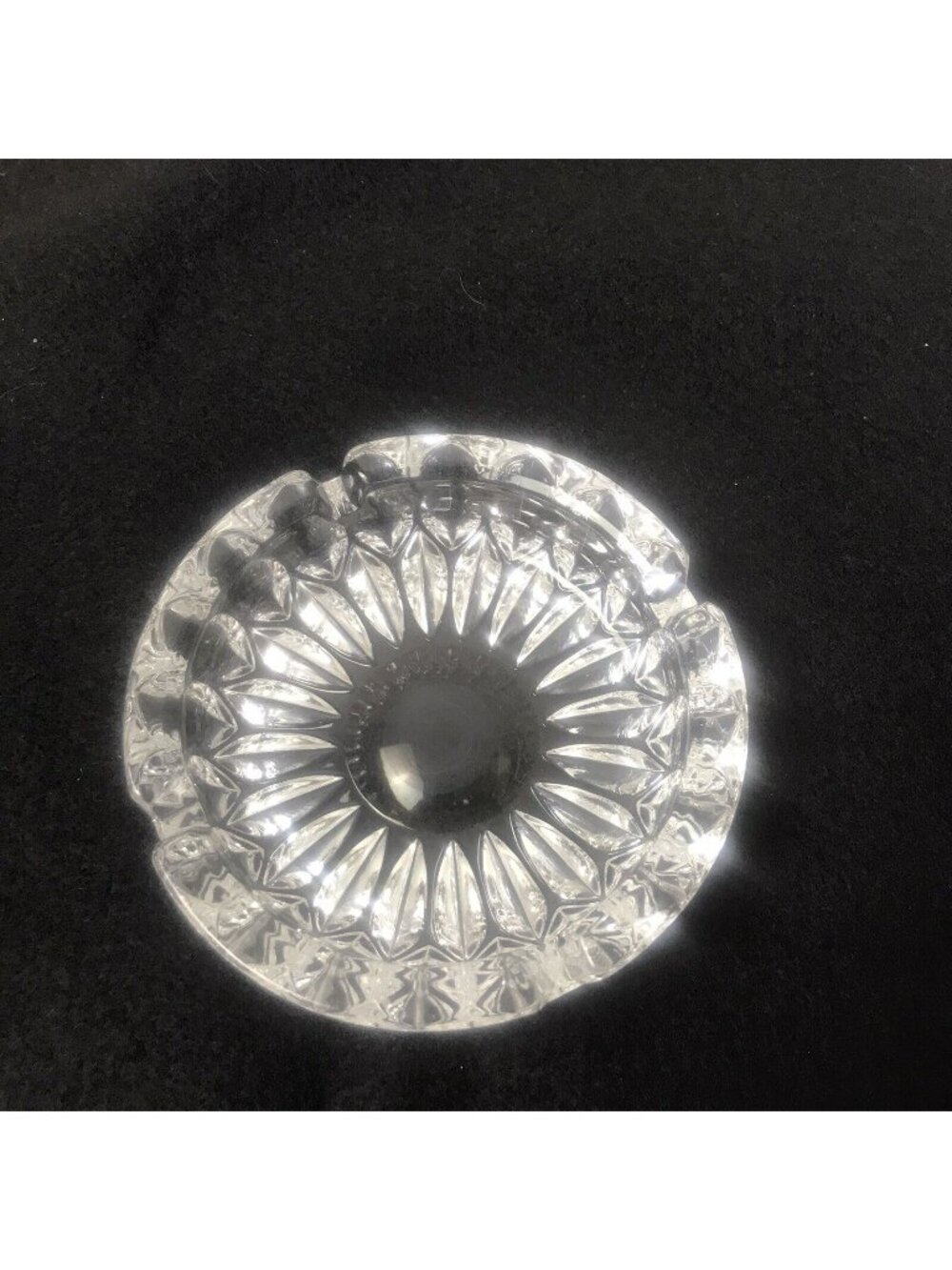 Crystal Clear Cut Glass Decorative Ashtray Sunburst Design Vintage Style
